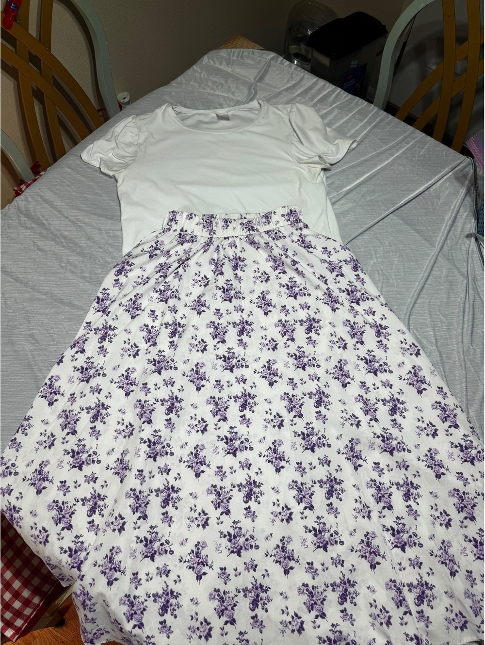Cute Cottagecore Grandmacore purple floral skirt and white shirt bundle